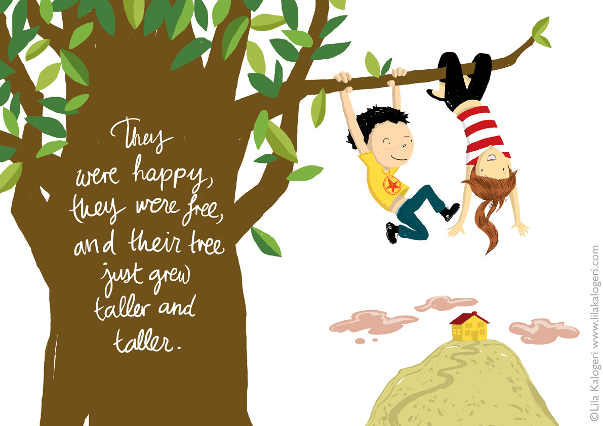Lila Kalogeri cat illustration children's book double spread kids playful colorful art design illustration artist illustrate tree love happiness