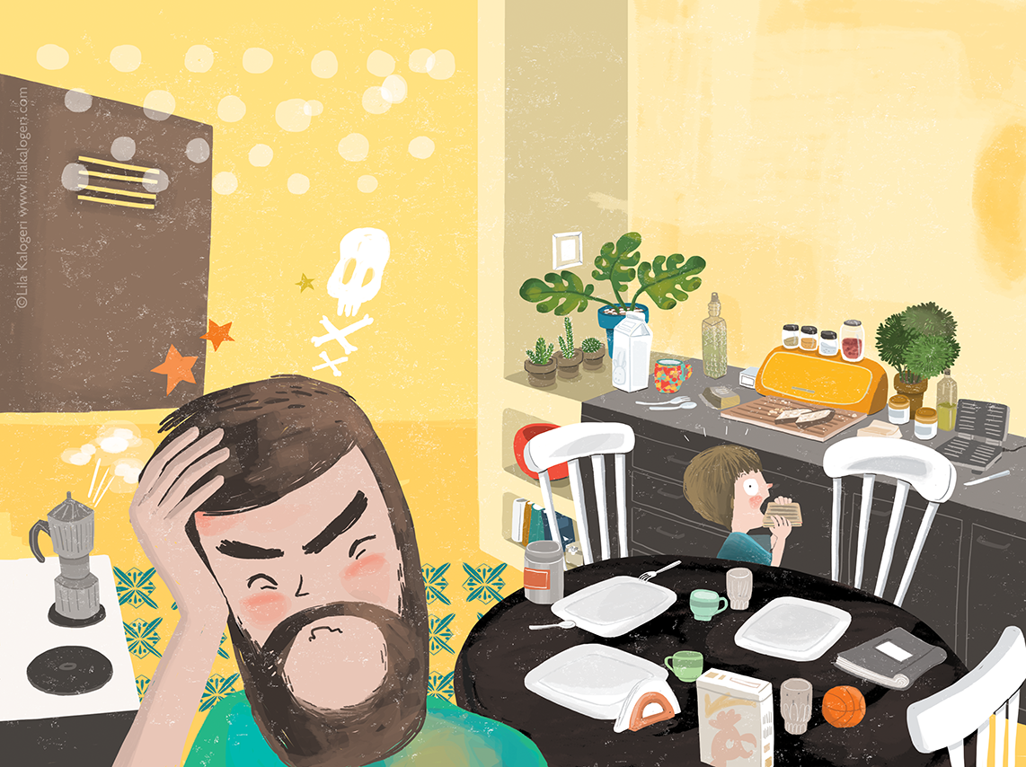 kid illustration color play kitchen breakfast